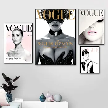

Hepburn Poster and Prints Vogue Woman Feture Painting on The Wall Decor for Home Living Room Metal Organic Glass Framed