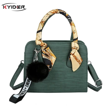 

KYIDER Luxury Handbags New Designer Brand Shoulder Bags Fur Ball Ladies SAC A Main Lady Candy Bow Scarf Women Bags Trend Handbag