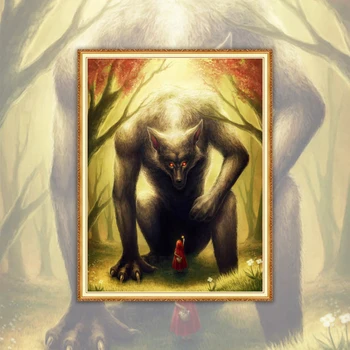 

Wolf Girl In Red Hat Full Square/Round Stones Cartoon Diamond Embroidery 5D Diamond Painting Rhinestone Picture Cross Stitch