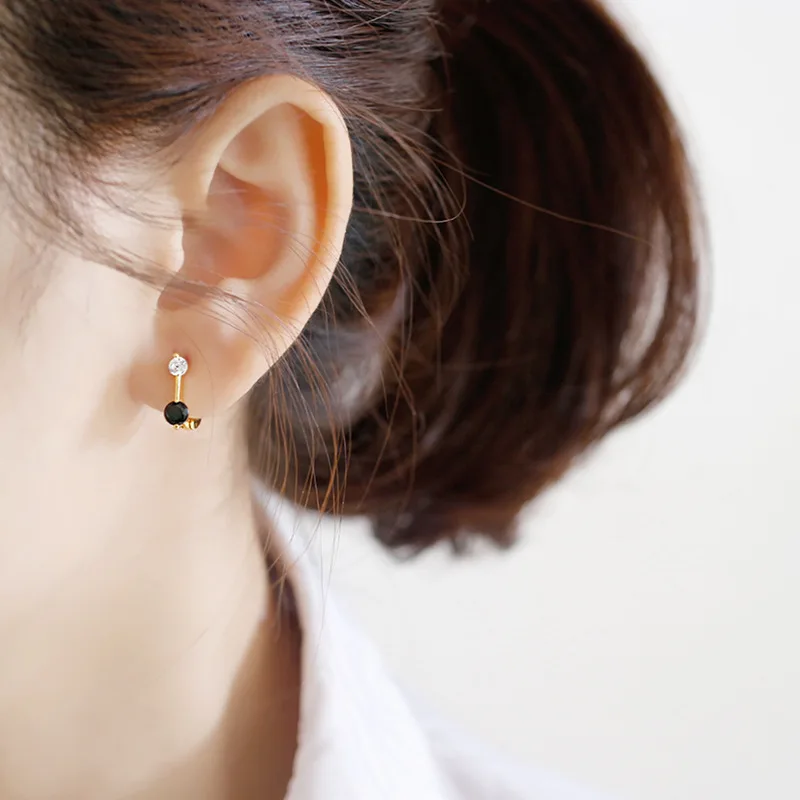 

Black and white Hoop Earrings personality Zircon Gold plated Sterling silver earrings for women Jewelry boucle d'oreille