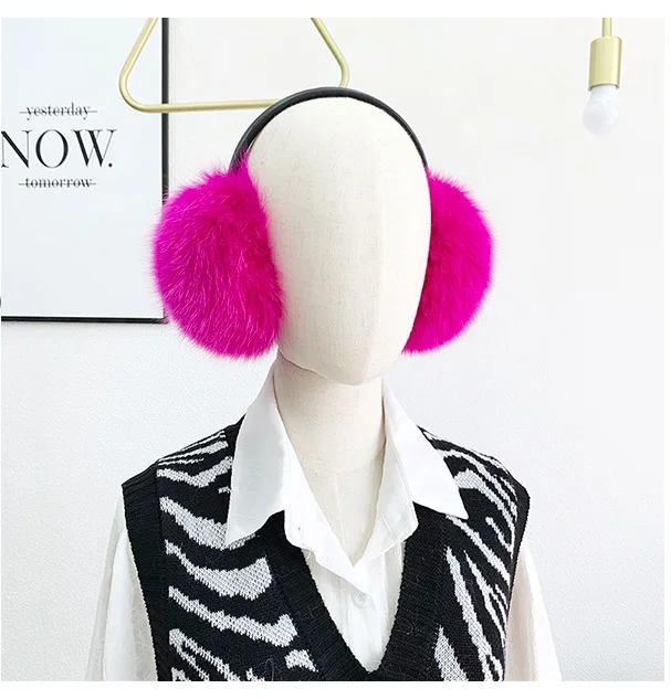 Inverno feminino real pele de raposa earmuffs