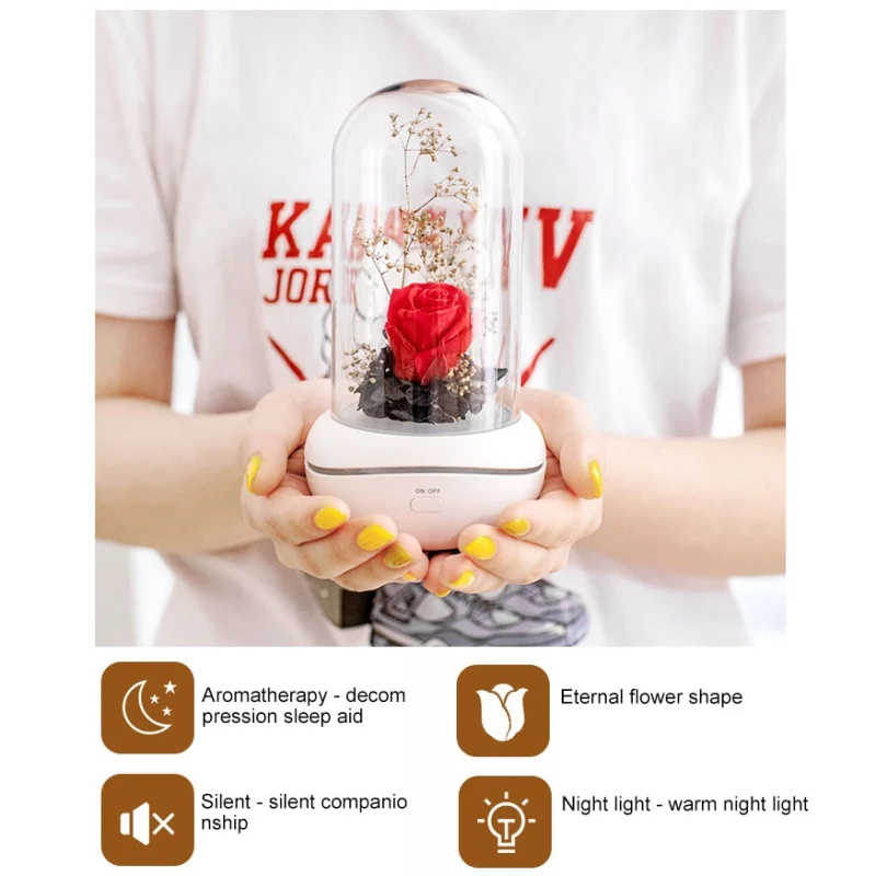 Ceny Dyfuzor do aromaterapii róża wieczna kwiat ultradźwiękowy olejek Aroma nawilżacze powietrza 7 kolor LED lampka nocna biuro Home Car