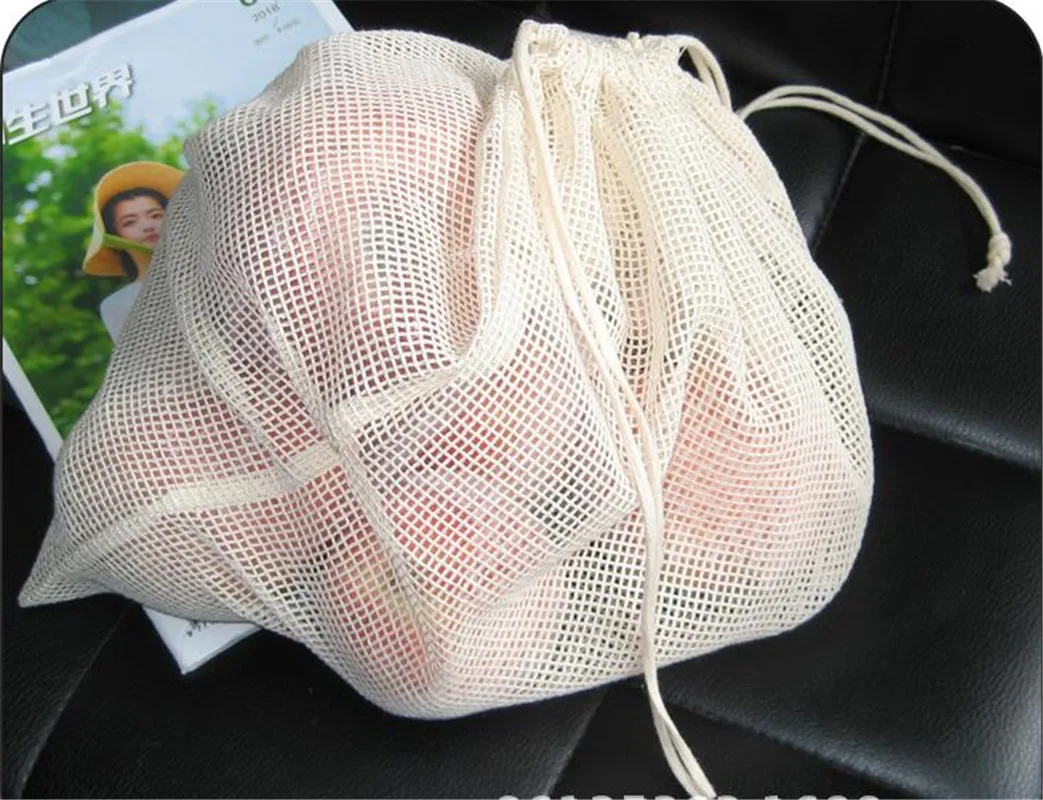 

1pcs Cotton mesh bag Grid Storage Bag Vegetable Fruit Kitchen Reusable Bundle mouth mesh bag Storage bag Shopping bag