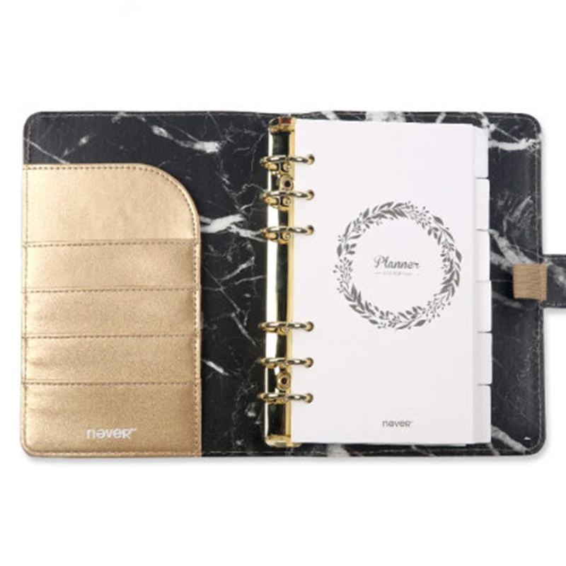 marble Grain PU Loose-leaf spiral Office Notebook Planner Diary Golden 6 holes ring binder Notepad Double buckle design Gift Box marble Grain PU Loose-leaf spiral Office Notebook Planner Diary Golden 6 holes ring binder Notepad Double buckle design Gift Box