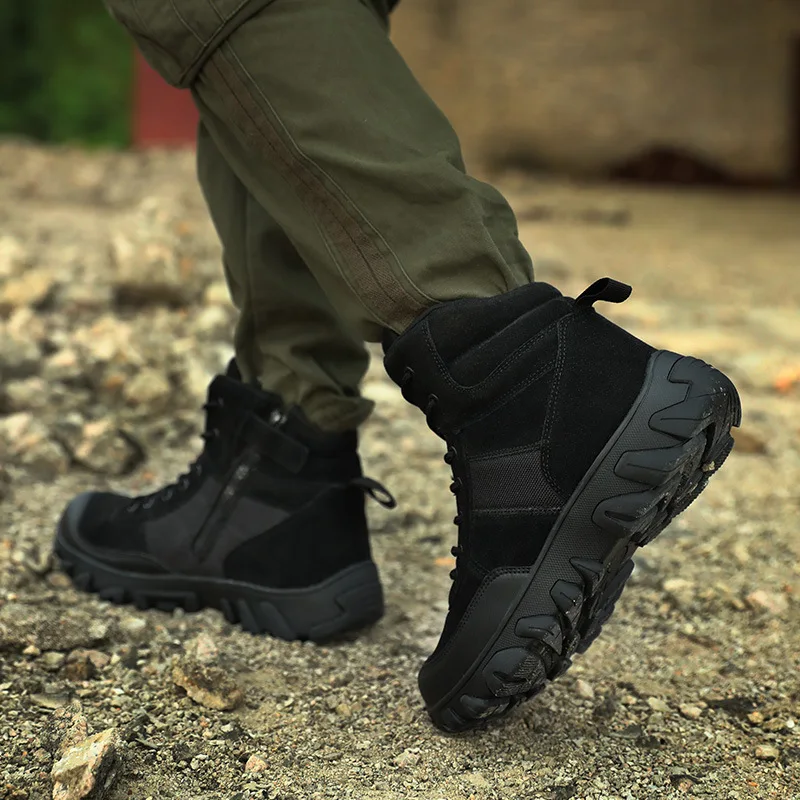 

New Style Large Size Hight-top Combat Combat Boots Anti-slip Wear-Resistant Camping Sand-proof Hiking Shoes Special Forces Tacti