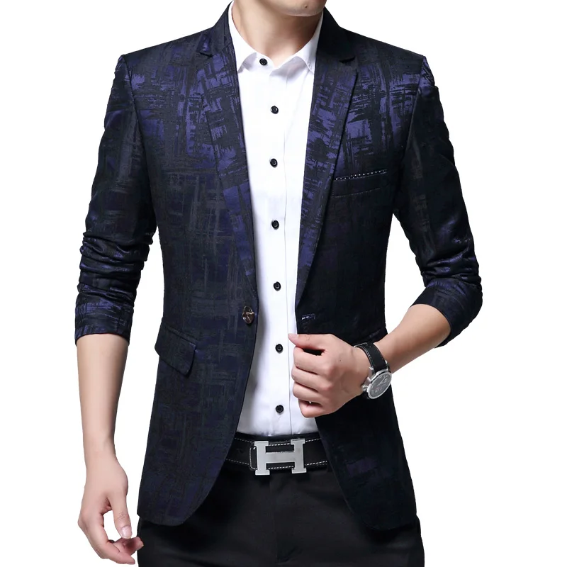 

Men Blazer 2019 New Spring And Autumn Male Leisure Suit Pattern Pocket Slim Coat Single Button Smart Casual Korean Style X13