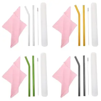 

5pc/set Colorful Clear Glass Straws Smoothie Reusable Wedding Birthday Party Drinking Straw