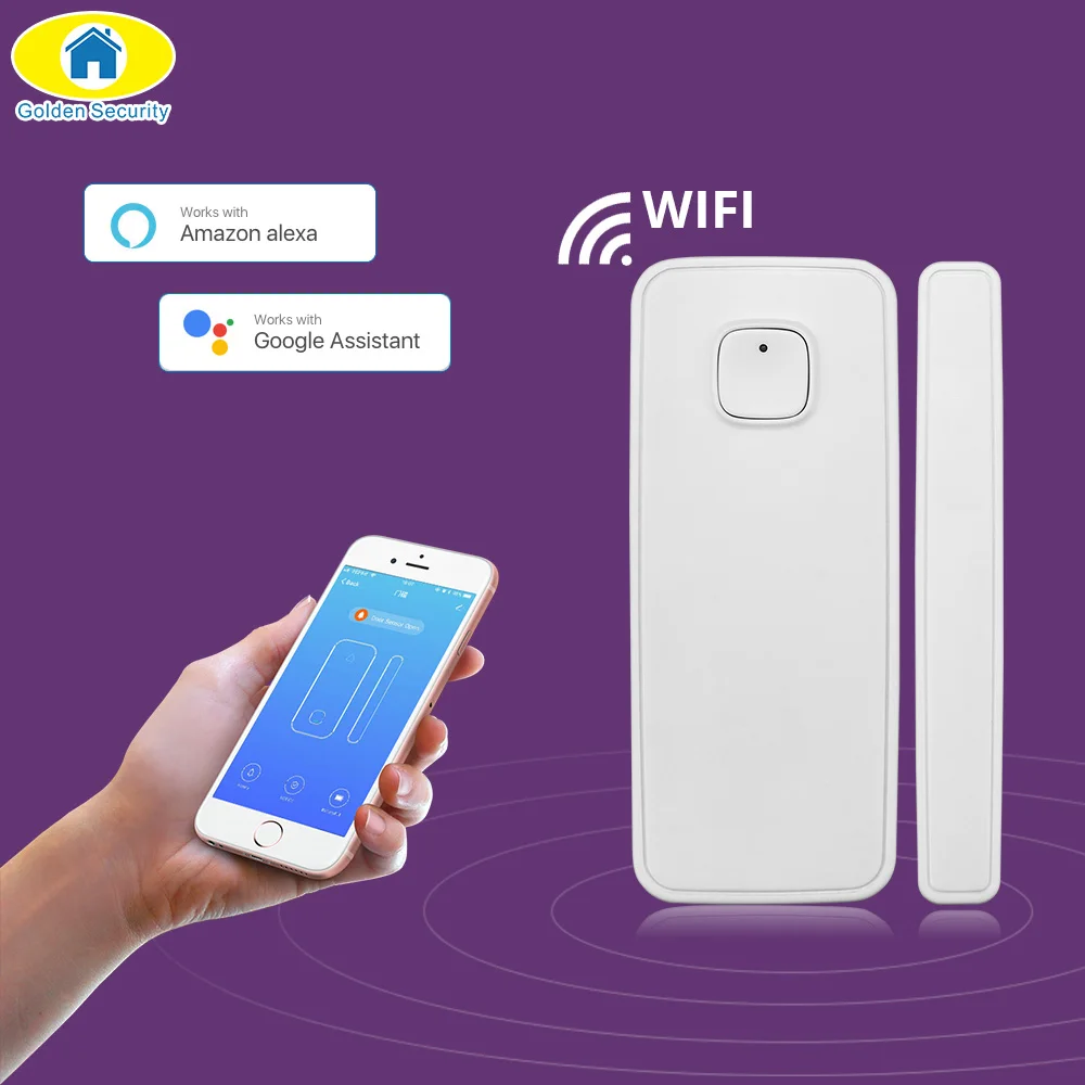 Online WIFI Door Sensor APP Control Door Security Alarm Magnetic Switch Wireless Window Door Opening Sensor Compatible with Alexa