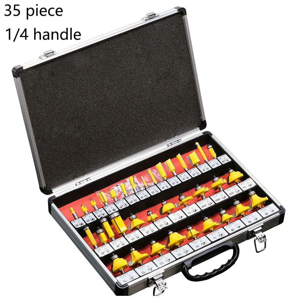 

35pcs 1/4" Milling Cutter Router Bit Set Wood Cutter Carbide Shank Mill Woodworking Trimming Engraving Carving Cutting Tools