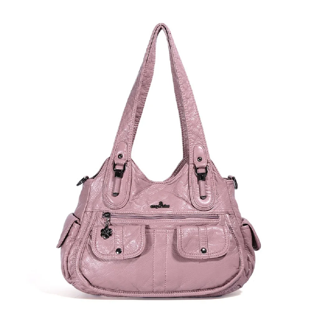 Angelkiss женские Сумки из искусственной кожи 13,8X11,8 женская сумка через плечо с клепками сумка с ручкой сверху - Цвет: Розовый