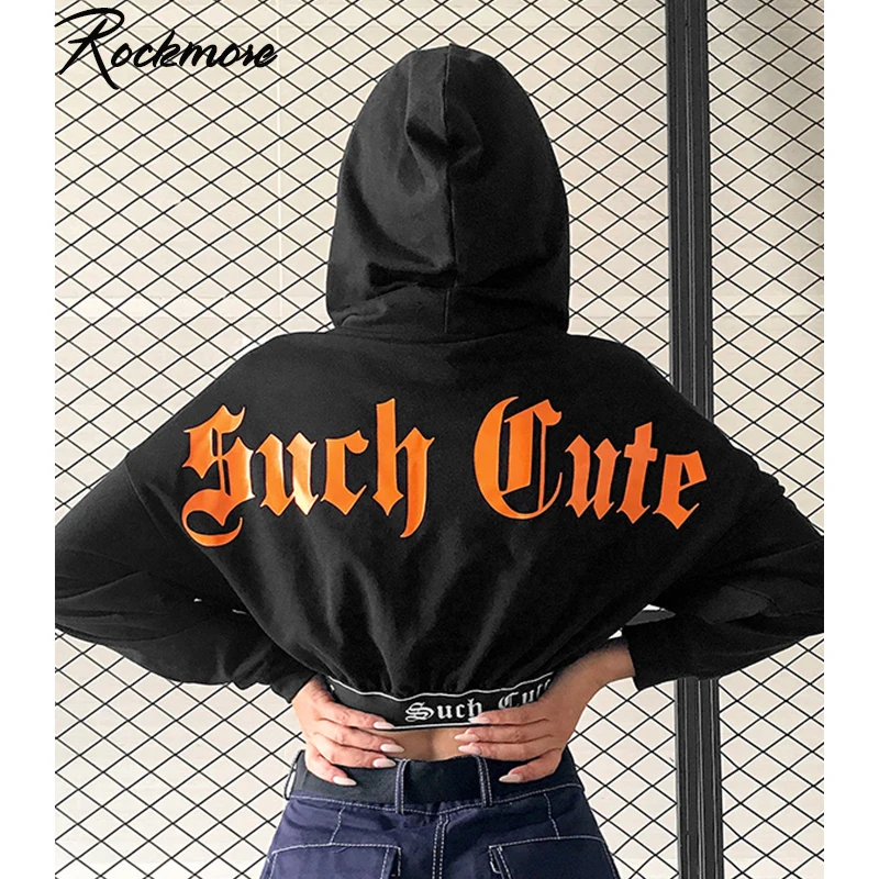 Rockmore с буквенным принтом готические толстовки Женская негабаритная Толстовка Harajuku уличная укороченная Толстовка Женская толстовка осень