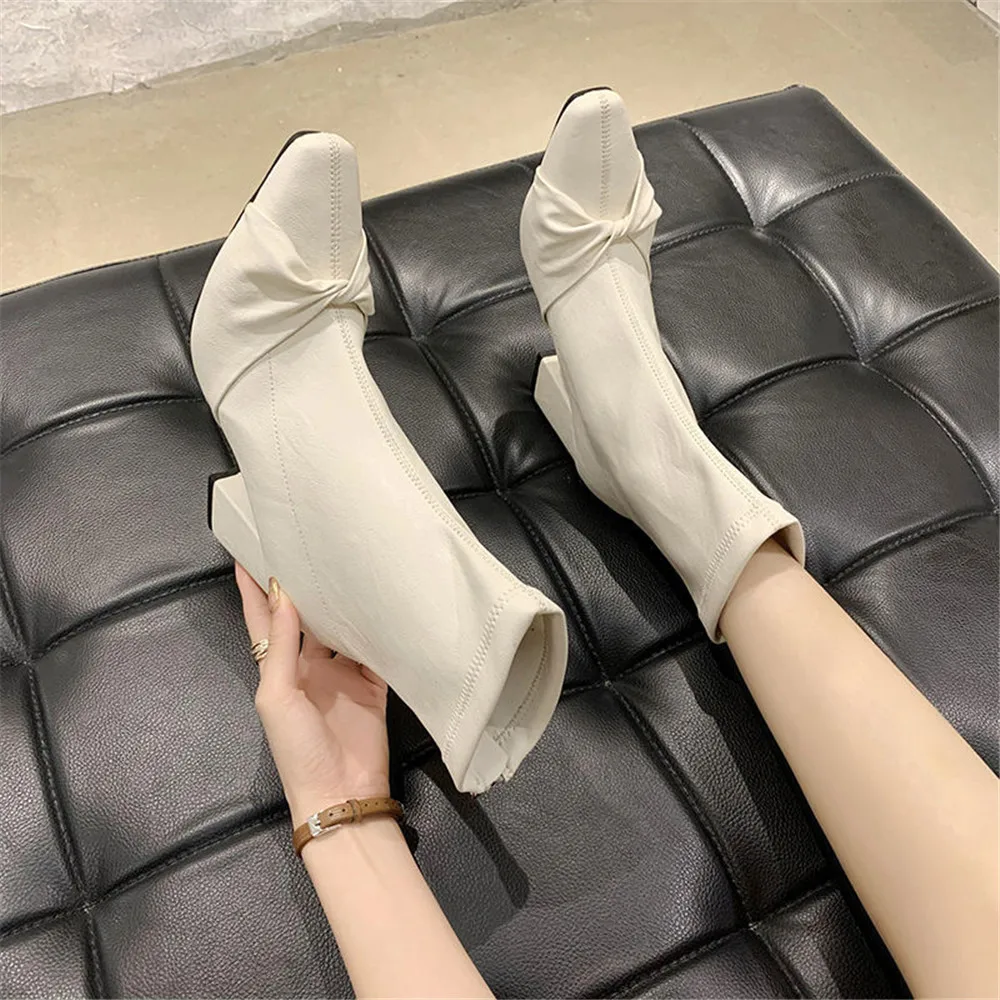 

2024 Autumn Winter New Women Ankle Boots Ladies Fashion Square Toe Back Zipper Shoes Female Office Thick Heels Botas Black Beige