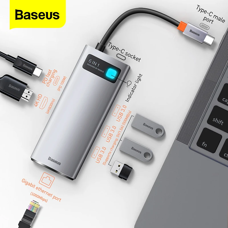 Baseus USB C HUB USB 3.0 3 0 C tipi çok HUB için Macbook Pro hava yüzey Pro 7 gitmek USB Ethernet ağ HUB 1000 USB-C Splitter