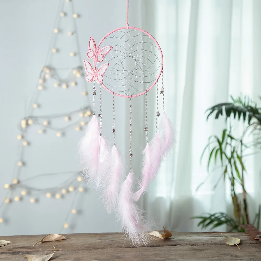 Wind Chime кулон креативный трехцветный колокольчик с бабочкой Ловец снов перо настенный висящий мечтатель подарок для девочек с светильник