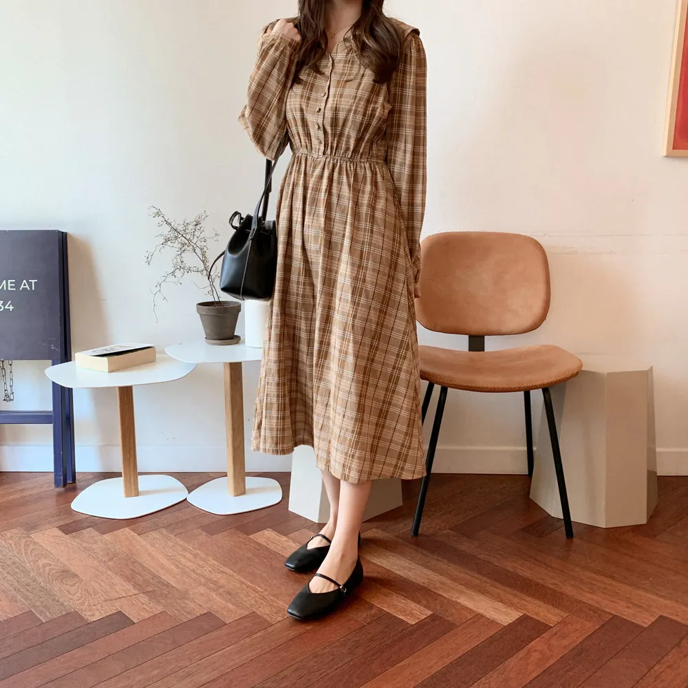 S XL размера плюс новое весеннее платье для девочек Boho хлопковое женское винтажное платье в клетку с длинным рукавом Женские платья длинное платье Vestido