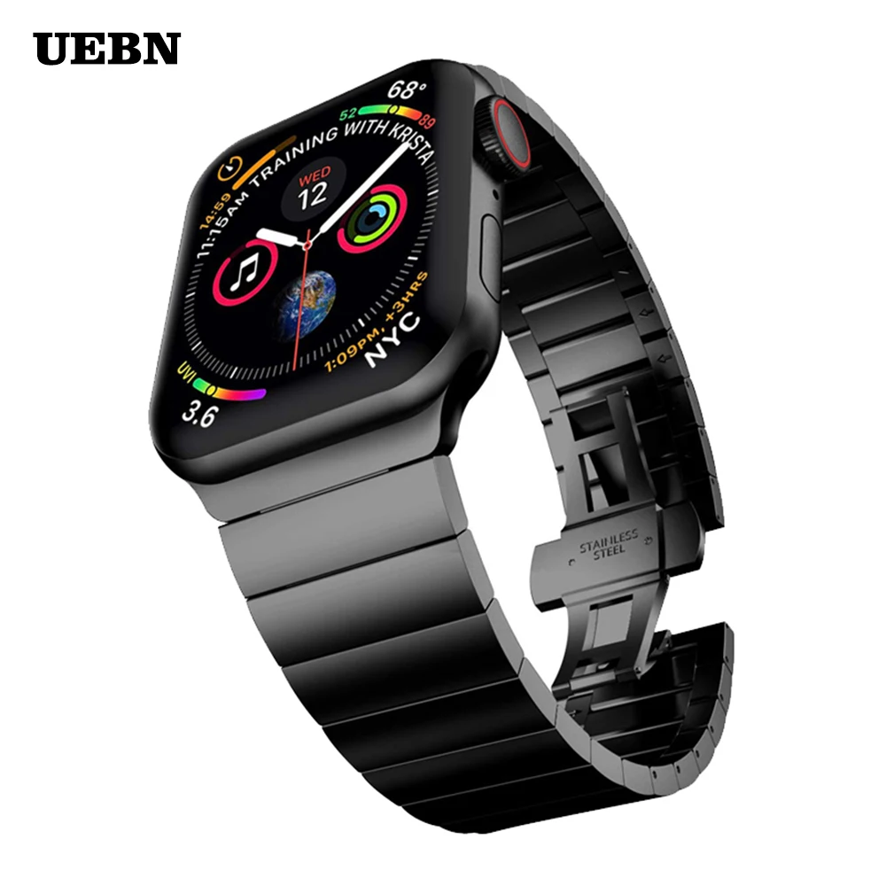 

UEBN Stainless Steel strap for Apple Watch 44mm 40mm iWatch 38mm 42mm Butterfly Metal Bracelet Apple watch series 5 4 3 2 bands