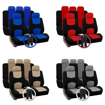 

Car Seat Cover Combo Set With Steering Wheel Cover Car Covers Seat Belt Pad Universal Covers Set For Most Cars Interior Kit