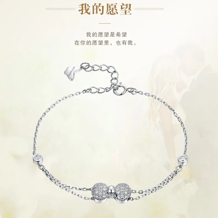 

Japanese And Korean Style New Style Fashion Bow Hand Jewelry 925 Fine Silver Bracelet Women's shuang ceng lian Silver