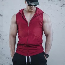 Повседневный жилет МОЛОДЕЖНЫЙ мужской однотонный с капюшоном на молнии без рукавов жилет Толстовка