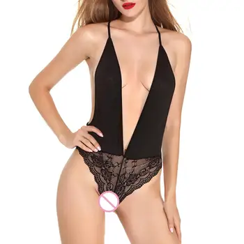 

Women lingerie Sexy Underwear Erotic Corset Lace Mesh Sleepwear Nightwear Y-line strap one-piece sexy pajamas Female Plunge