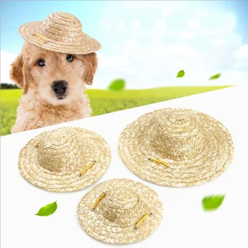 

2019 New Pets Dog Puppy Caps Sun Hat Handcrafted Woven Hawaii Style Adjustable Cute Straw Hat Pet Accessories