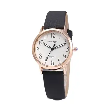 

HobbyLane Lady Simple Wave Line Quartz Watch PU Leather Strap Analog Pin Buckle Casual Wristwatch