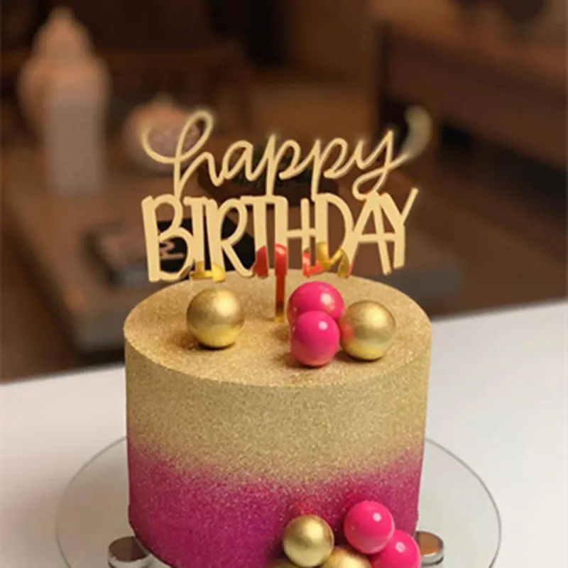 Золотой Розовый Золотой Черный С Днем Рождения акриловый торт украшение карты торт Топпер выпечки торт плагин День рождения украшение G