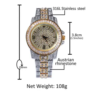 

2020 luxury brand Men's Watch Party Necklace Bracelet Set Retro Diamond Inset Watch 18K Gold Waterproof Wristwatch reloj mujer