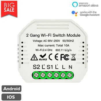 

2 Gang 2 Way Wifi Smart Light Switch Breaker Module Smart Life APP Remote Control Wifi Switch For Alexa Echo Google Home