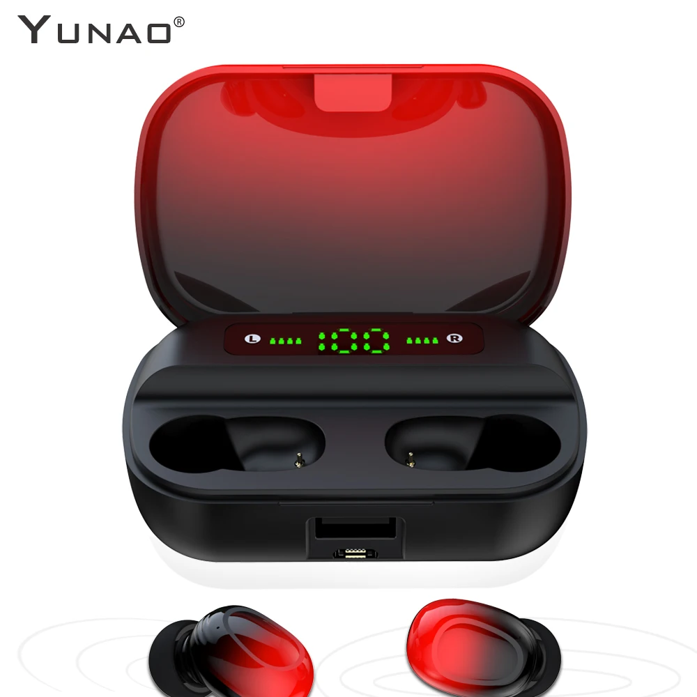 

YUNAO Q61X Wireless Earphones Gradient color Bluetooth Earphone 1500mAh LED Digital Display Eadphone box can charge mobile phone