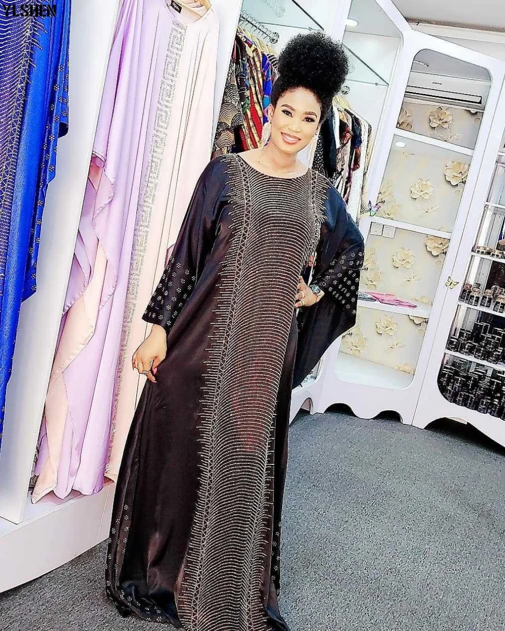 Plus Size African Dresses Abayas for Women Dashiki Diamond African Clothes Abaya Dubai Robe Evening Long Muslim Dress 04