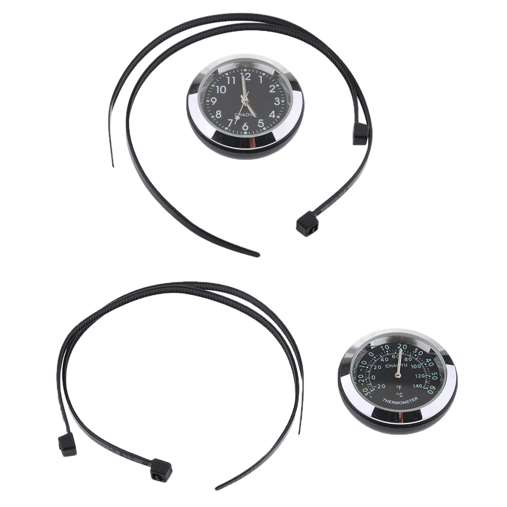 Motorbike Black Dial Clock Watch & Thermometer Waterproof Motorcycle Handlebar Mount