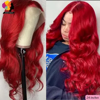 

13*1 Red Body Wave Lace Part Wig 99J Pre Plucked Lace Front Human Hair Wig Peruvian Remy Lace Front Human Hair Wig Remyblue 150%