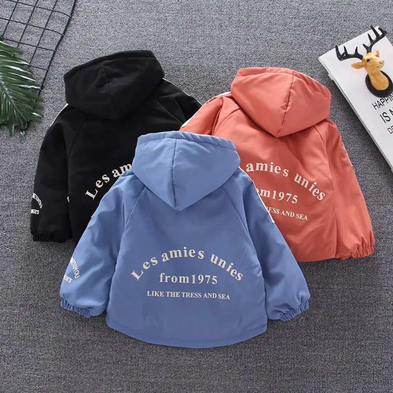  New 1-5Y Kids Coat Children Boys Solid Color Winter Baby Warm Long Sleeve Hoodie Outerwear Outfits