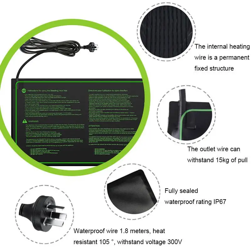 Нагревательный коврик для рассады 60x30 см, водонепроницаемый прорастание семян растений, клон, пусковая площадка 220 В, поставки для размножения растений