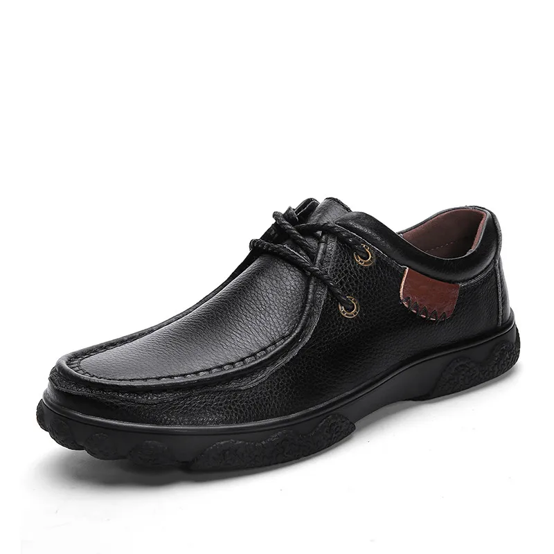 2020 New Genuine Leather Men's Casual Shoes Widened Round Head British Lace-up Handmade Men Business Black Flats % | Обувь