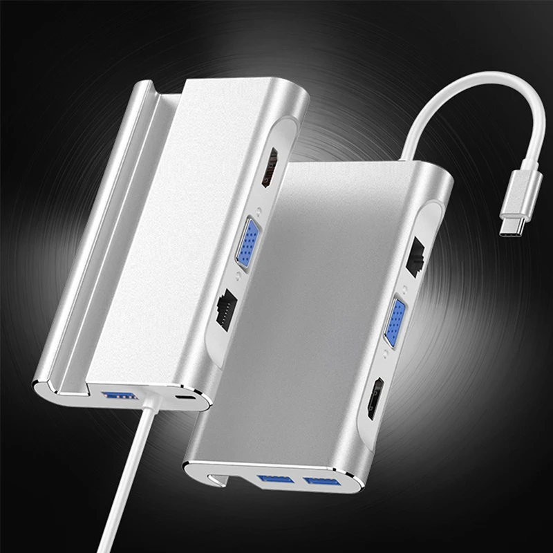 S SKYEE type-C 7 в 1 usb-хаб 5 Гбит/с USB3.0 USB-C PD зарядка HD VGA 4K дисплей с удлинителем 1000 Мбит/с