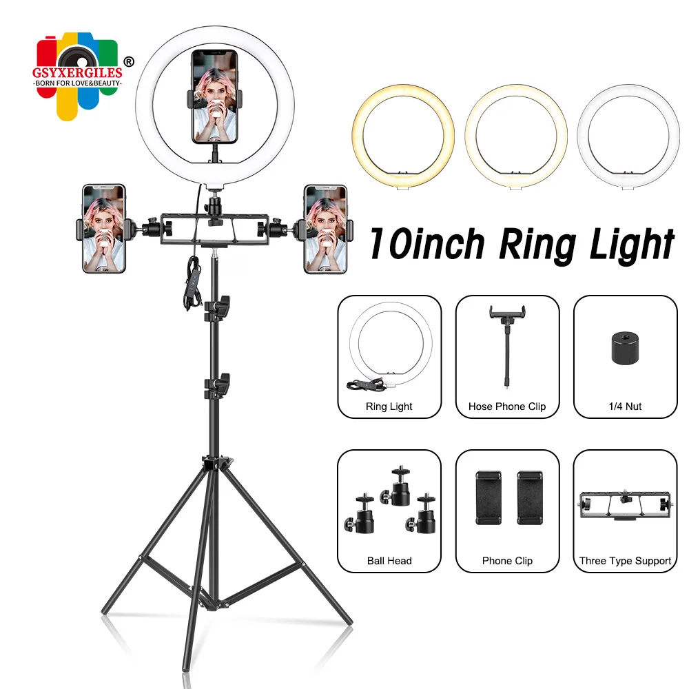 10inch/26cm LED Selfie Ring Light with Tripod Dimmable Lamp Photography With Phone Holderfor Makeup Professional | Электроника