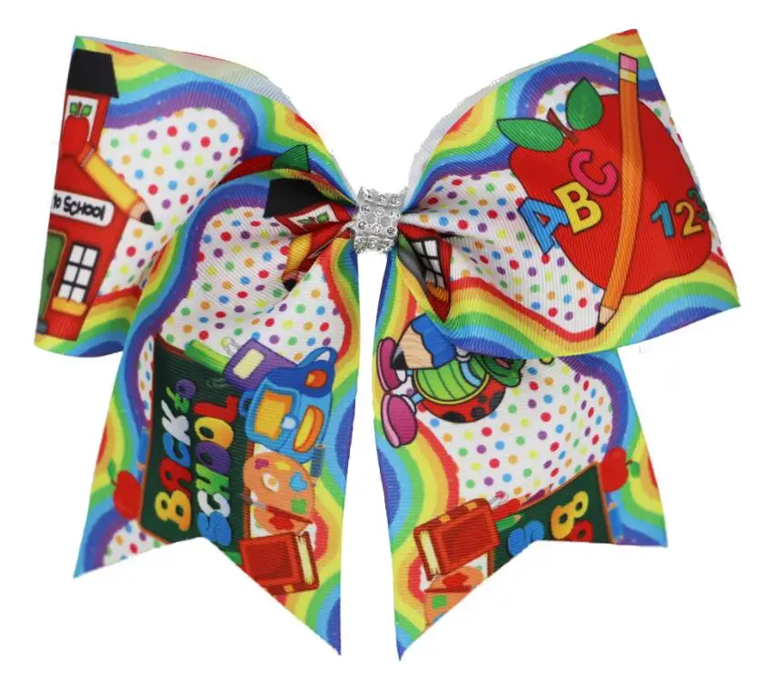2 adet 7.5 inç "Okula Dönüş Tezahürat Yay Kızlar Çocuklar Için Şerit okul Yaylar Elastik Bant Ile okul ilk günü saç aksesuarları
