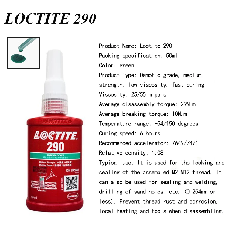 Loctite 290 WickingGrade Threadlocker 10 ml Green, Lock Tight