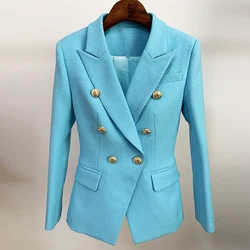Runway Designer Blazer Women's Classic Lion Buttons Double Breasted Slim Fitting Textured Blazer Jacket Jacket Women