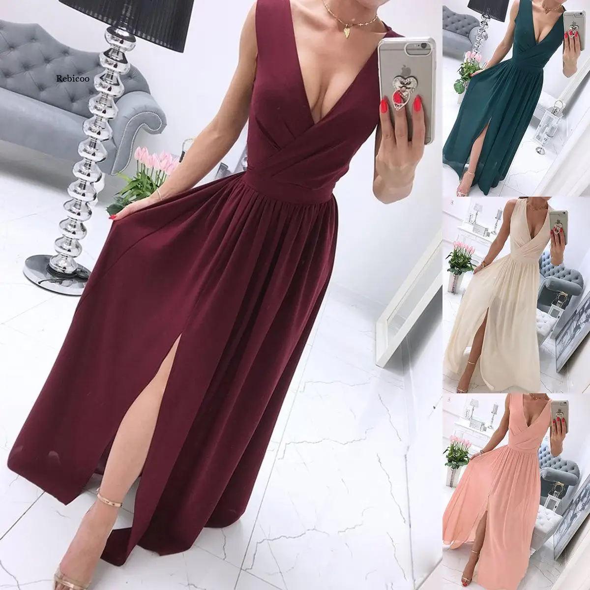 

2021 Summer New Solid Drape Party Dress Elegant Slim Crossover V Neck Split Long Dress Sexy Women Sleeveless Maxi Dress Vestidos