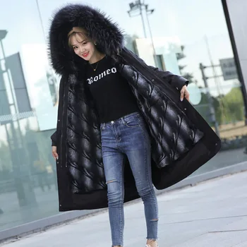 Kaufen 2019 Echt Pelzmantel Winter Jacke Frauen Lange Parka GroĂe NatĂŒrliche Rex Kaninchen Pelz Liner Kapuze Starke Warme Echt Fuchs Pelz Kragen