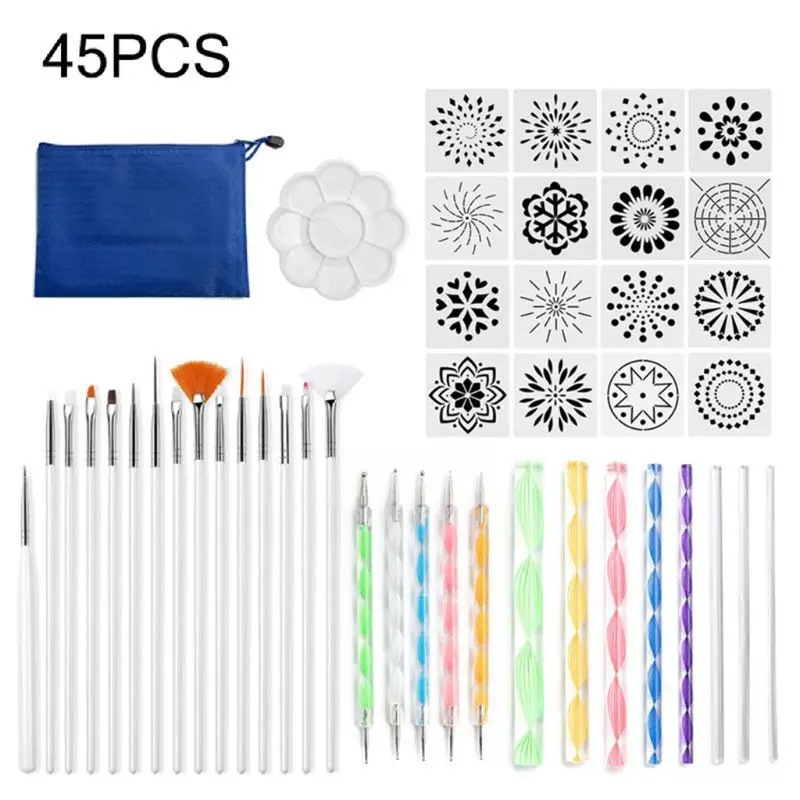 

45pcs Mandala Dotted Tools Set for Painting Rock Stone Drawing Stencil Brush Pen