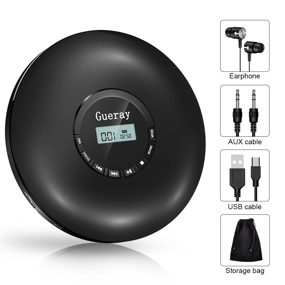 Круглый проигрыватель CD портативная гарнитура Hi Fi музыки Проигрыватель Walkman Discman