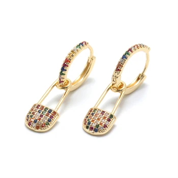 

Trendy Colorful Rainbow Safety Pin Earrings Pave Full High Quality Cz Crystal Earrings For Women Korean Jewelry 2020