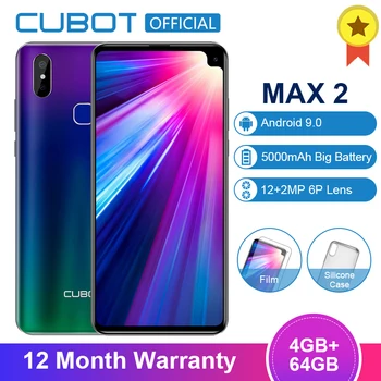 

Cubot Max 2 Android 9.0 19:9 4GB 64GB MT6762 Octa Core Smartphone 6.8'' Waterdrop 5000mAh Dual Rear Cameras 6P Lens 4G LTE Phone
