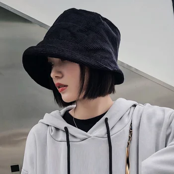 

2020 New Spring Summer Women Fashion Tide Corduroy Solid Color Fisherman Hat Vintage Men And Women Wild Bucket Hats