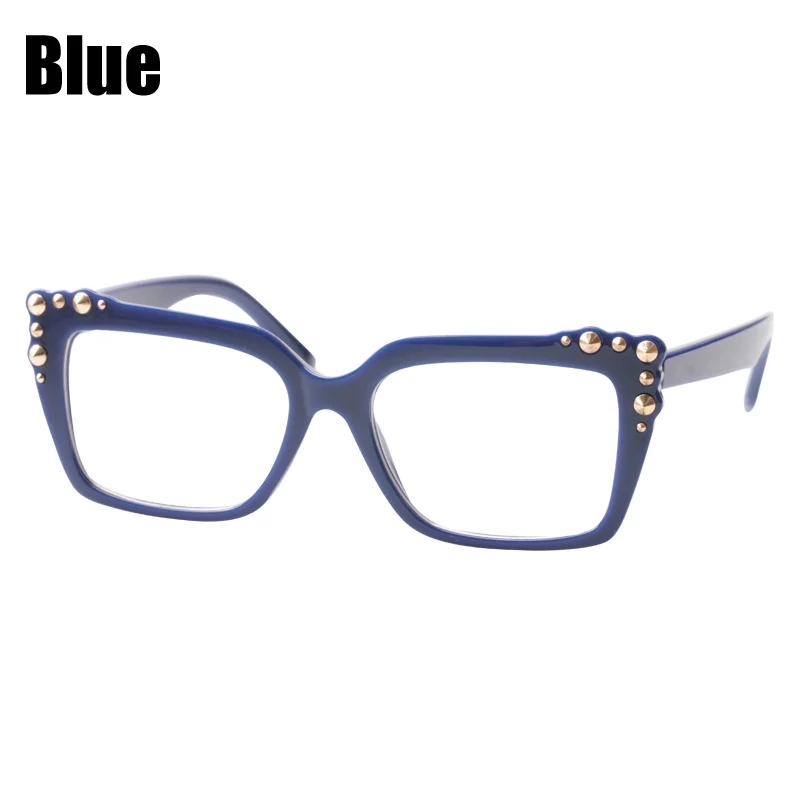 Blue SOOLALA, квадратные женские очки для чтения с заклепками, большие очки, Женская оптическая оправа, модные очки для пресбиопии, очки для чтения+ от 0,5 до 4,0 - Цвет оправы: Blue