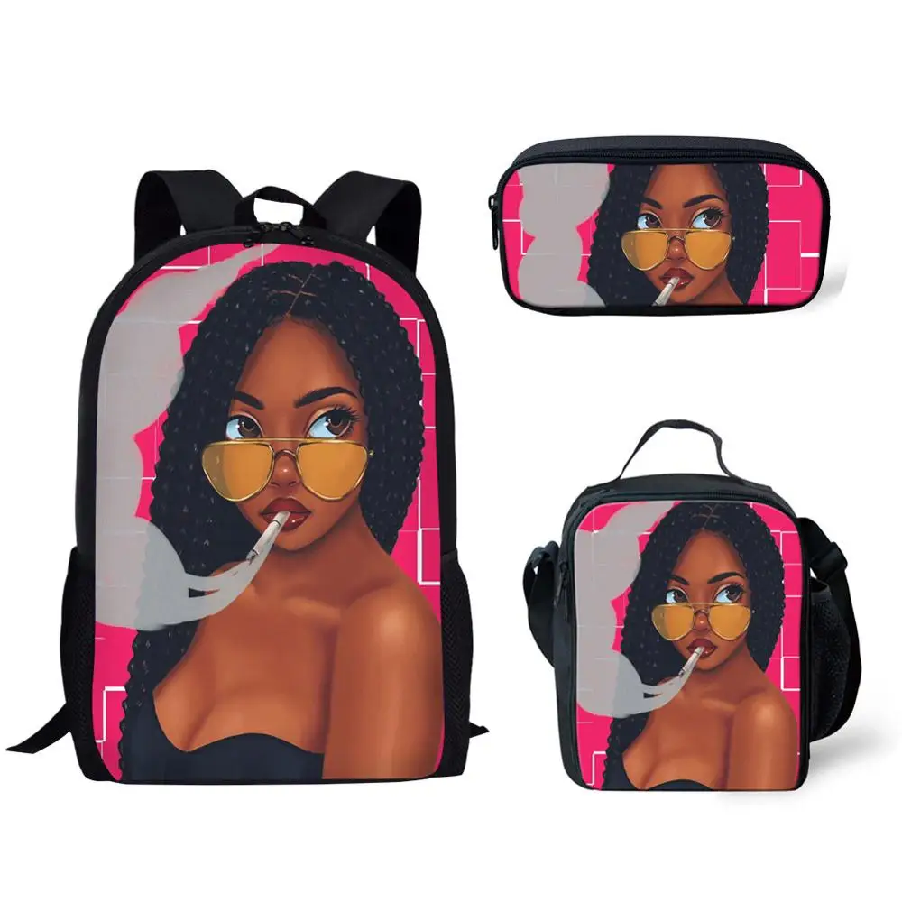 

HaoYun Kids 3PCs/set School Bags Black Art African Girl Prints School Backpack Girls Children Shoulder Book Bags Student Satches